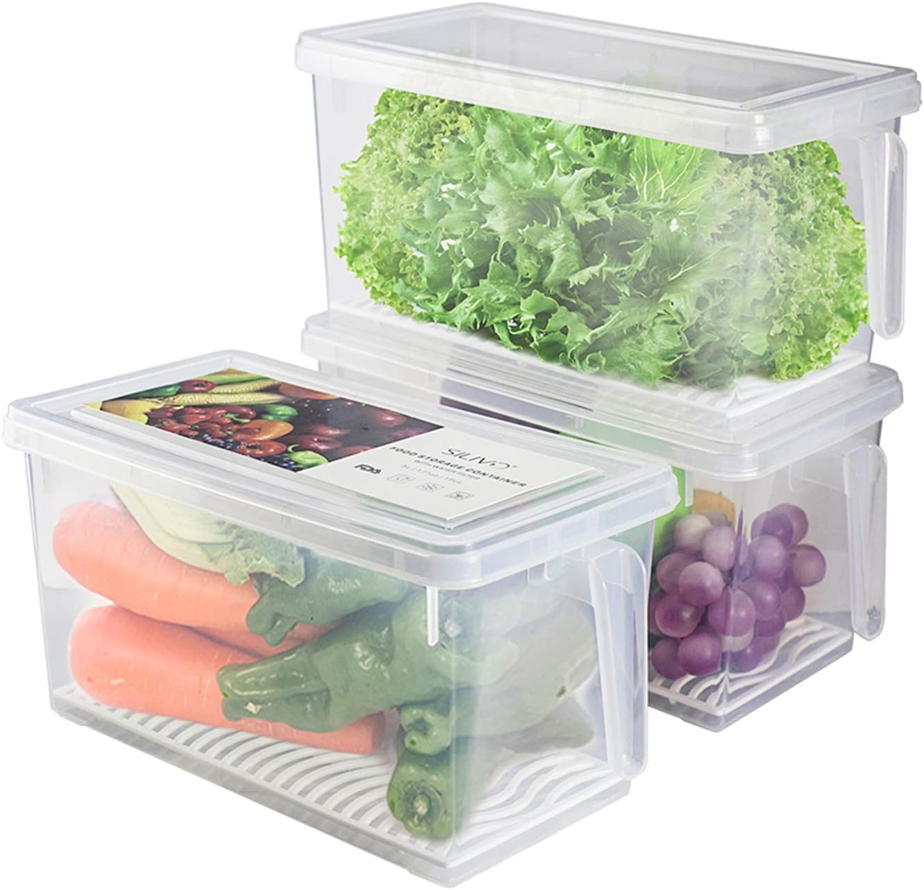 Fridge(3 Pack)- 4.5L SILIVO Lettuce Keeper for Vegetable Storage Containers for Refrigerator with Drain Tray Keep Fresh
