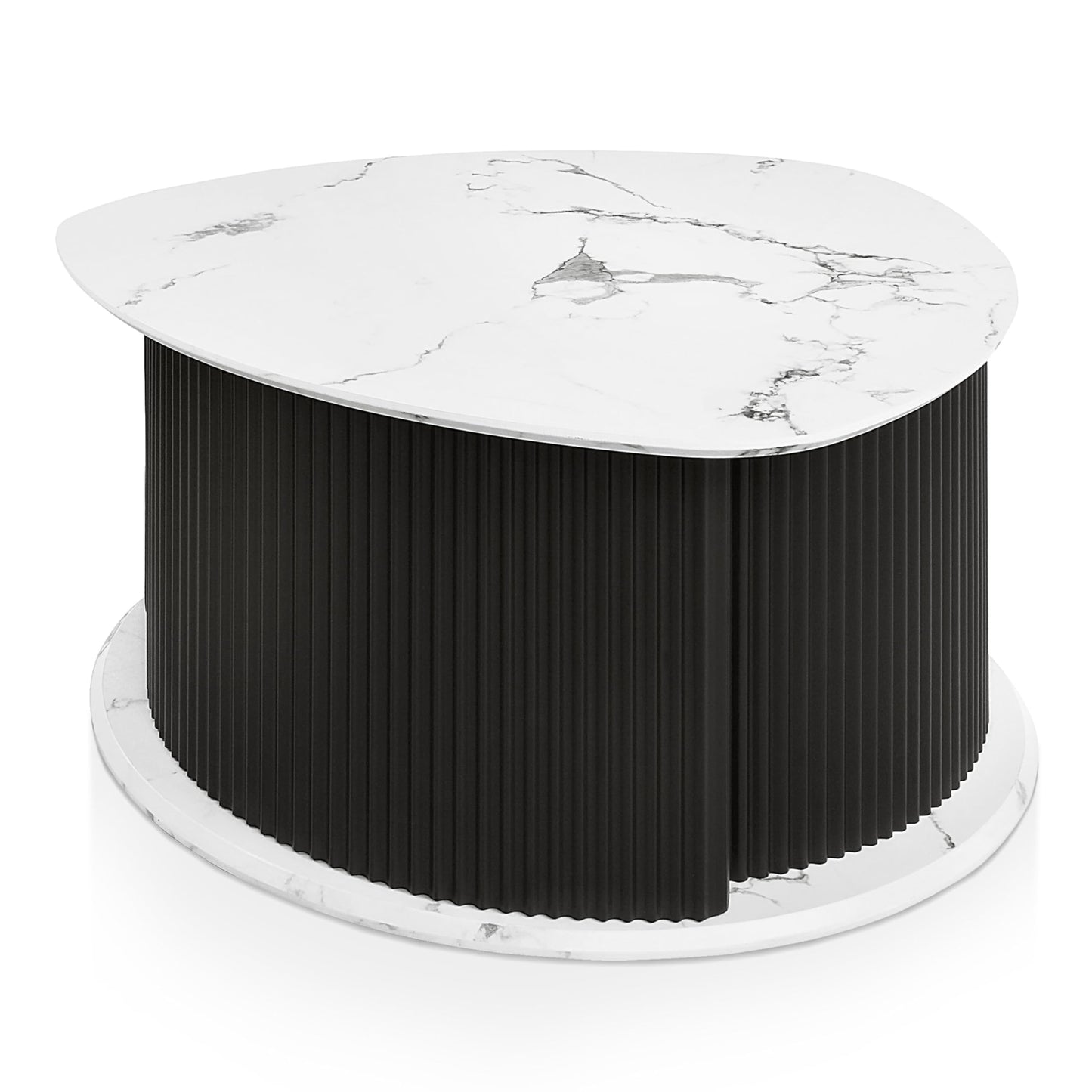 24/7 Shop at Home Cresunt Modern Faux Marble 29.5 in. Coffee Table with Curve Triangular Iron Base, Hidden Compartment Storage for Living Room, Black and White Marble