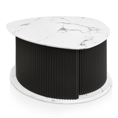 24/7 Shop at Home Cresunt Modern Faux Marble 29.5 in. Coffee Table with Curve Triangular Iron Base, Hidden Compartment Storage for Living Room, Black and White Marble