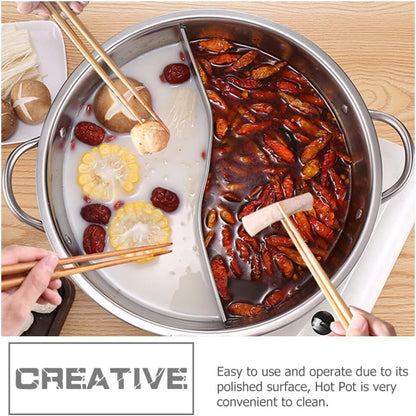 Shabu Hot Pot with Divider, Stainless Steel Dual Sided Soup Cookware for Induction Cooktop & Gas Stove, 28cm