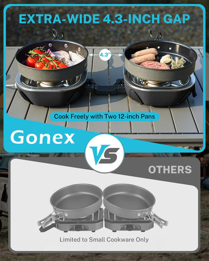 Gonex AeroFlame Dual Burner 20,000 BTUs Propane Camping Stove with Precision Flame Control & Removable Pot Stands, Portable Folding Camp Stove for Camping, Hiking, Patio, BBQ(Black)