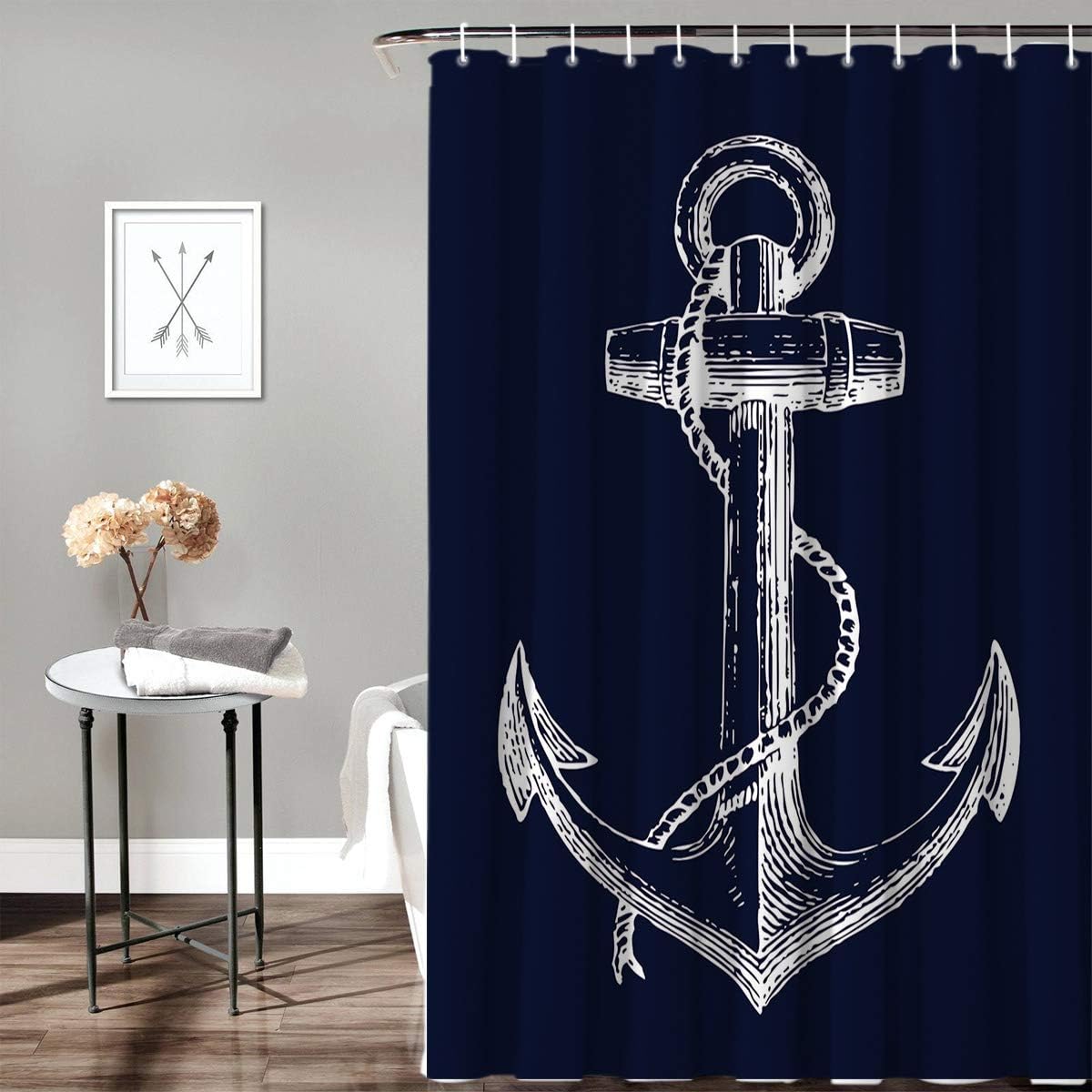 Custom Nautical Navy Blue Anchor Shower Curtain, 70x72 Inch
