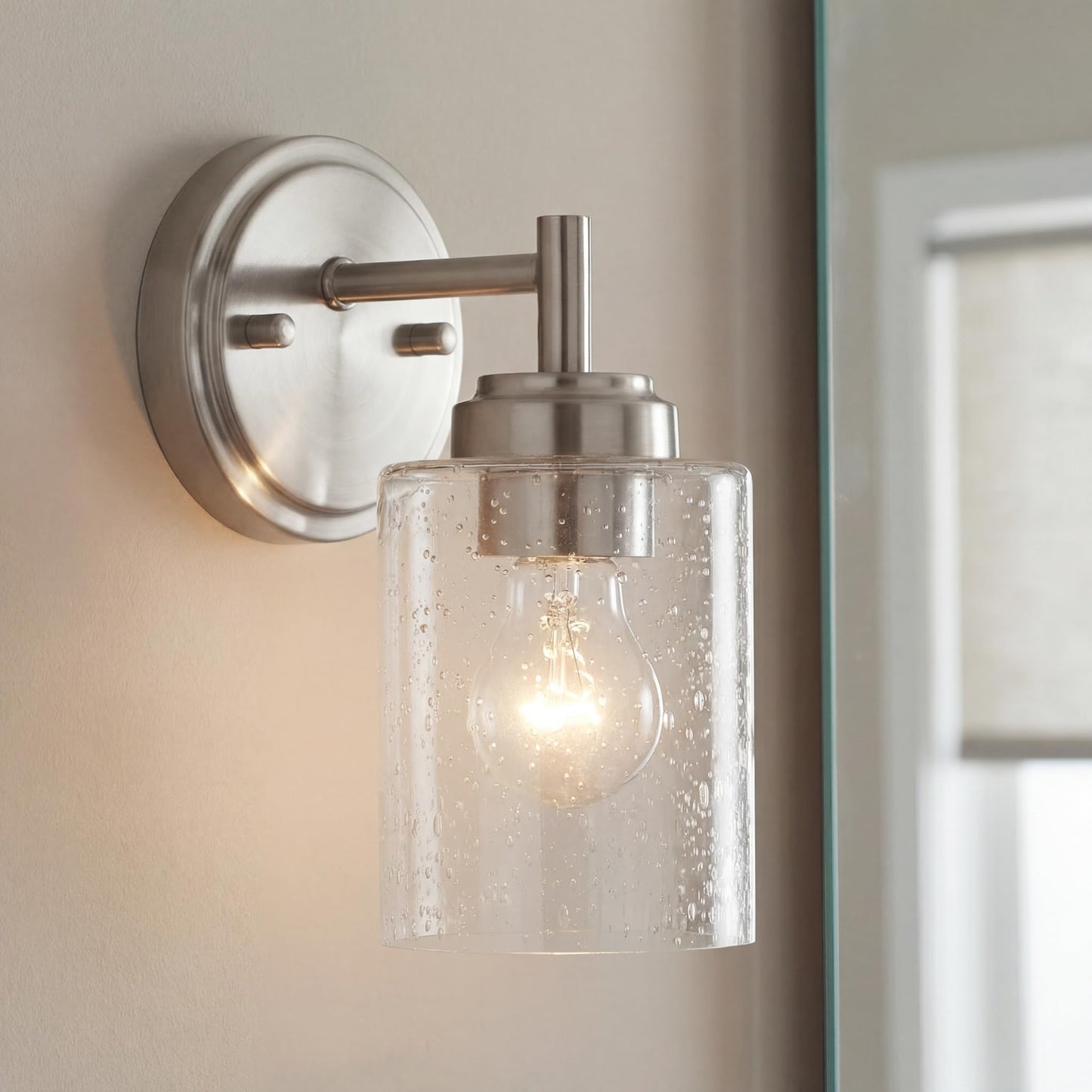 Kichler Winslow 9.25" Wall Sconce in Brushed Nickel, 1-Light Modern Wall Mount Fixture with Clear Seeded Glass , 45910NI