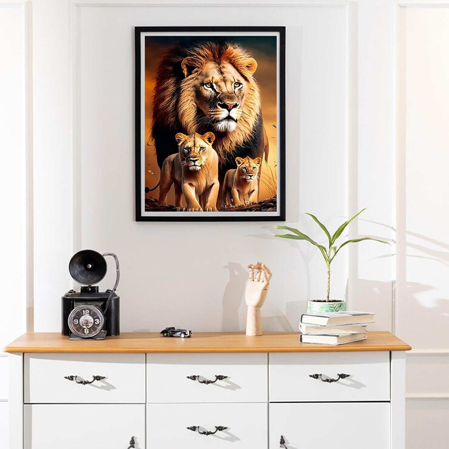 TUTUMAY21 Diamond Painting Kit, King of The Steppe Lion Family, Animal Unique Charm, Gemstone Art Painting with Diamond Home Wall Decor 12x16in