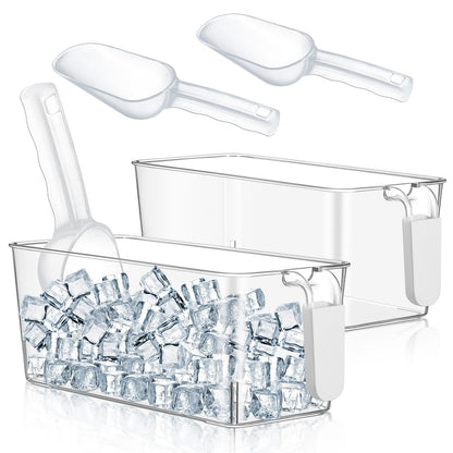 Havawish Ice Storage Bin and Flexible Scoop Set Plastic Freezer Bin with Pull Out Handle Storage Bucket Clear for Container with Scoop(Grey,10.83 x 4.92 x 4.33 in,Classic)
