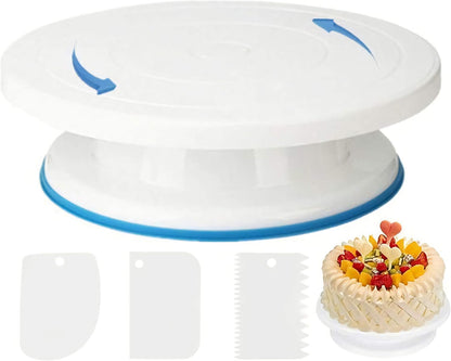 KNC 11 Inch Rotating Cake Turntable with 3x Icing Smoother, Cake Decorating Tools, White Baking Supplies