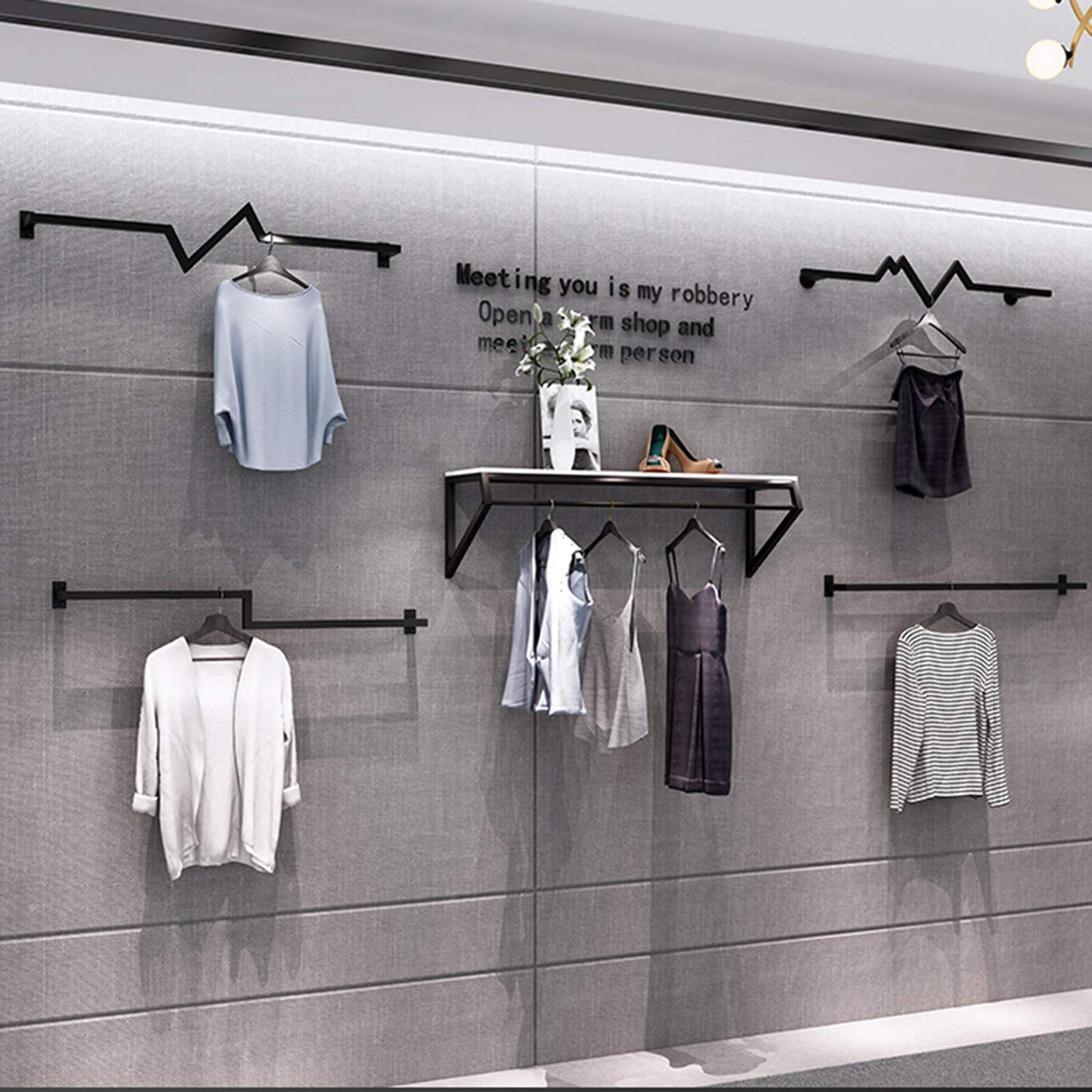 JHNKOJ Heavy Wall-Mounted Metal Garment Rack, Commercial Clothing Store Display Rack Suspended Ceiling Hanger, Clothes Hanger Rod for Retail Stores,H