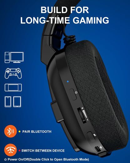Jeecoo 2.4GHz Wireless Gaming Headset with Microphone for PC PS5 PS4, Bluetooth 5.3 Gaming Headphones with Noise Canceling Mic for Laptop, Mobile, Mac, Stereo Sound, 50+Hr Battery, Low Latency