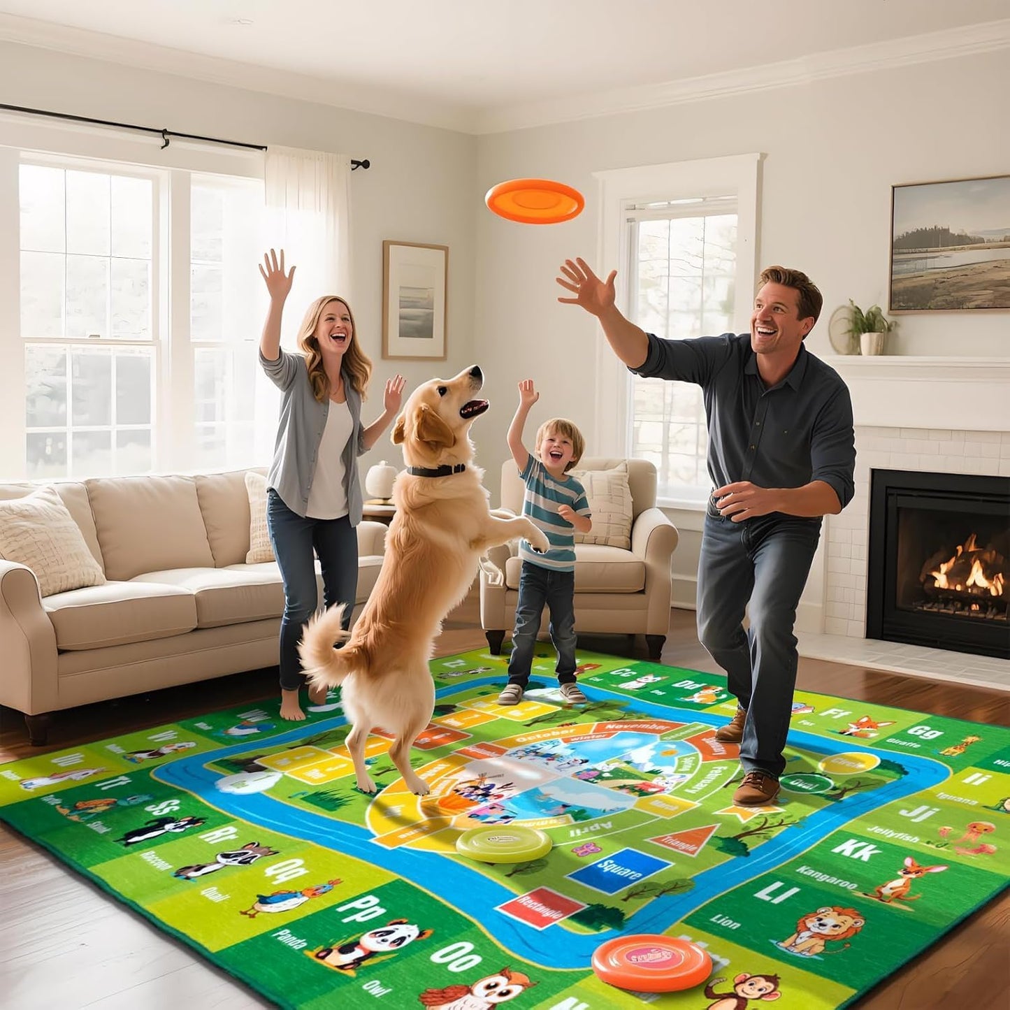 3'x 5' Shapes,(3x5 ABC Carpet, Kids Rug for Playroom Classroom Bedroom, Educational Learning Play Mat with Alphabet