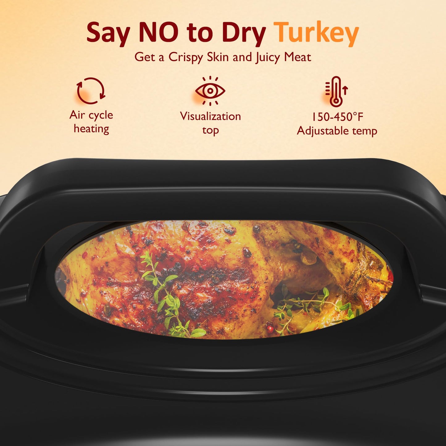 Sunvivi 24 Quart Electric Roaster Oven with Visible Self-Basting Lid, Turkey Roaster Oven with Removable Pan and Rack, Perfect for Large Meals and Holiday Feasts, White