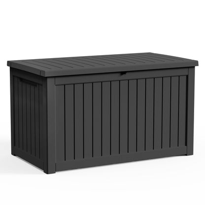 DRATO 280 Gallon Deck Boxes Outdoor Waterproof, Resin Large Lockable Storage Box with Lid, Outdoor Storage Bench Patio Cushions Furniture, Garden Tools, Pool Accessories(Black, 280 Gallon)