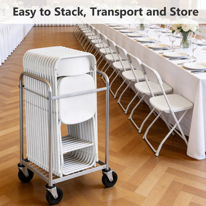 MAKE CHANGES Folding Chairs 16 Pack, Plastic Folding Chairs for Outside, Heavy Duty Foldable Chairs, Sturdy Metal Folding Chairs, 350 lbs Capacity, for Patio, Garden, Camping, White