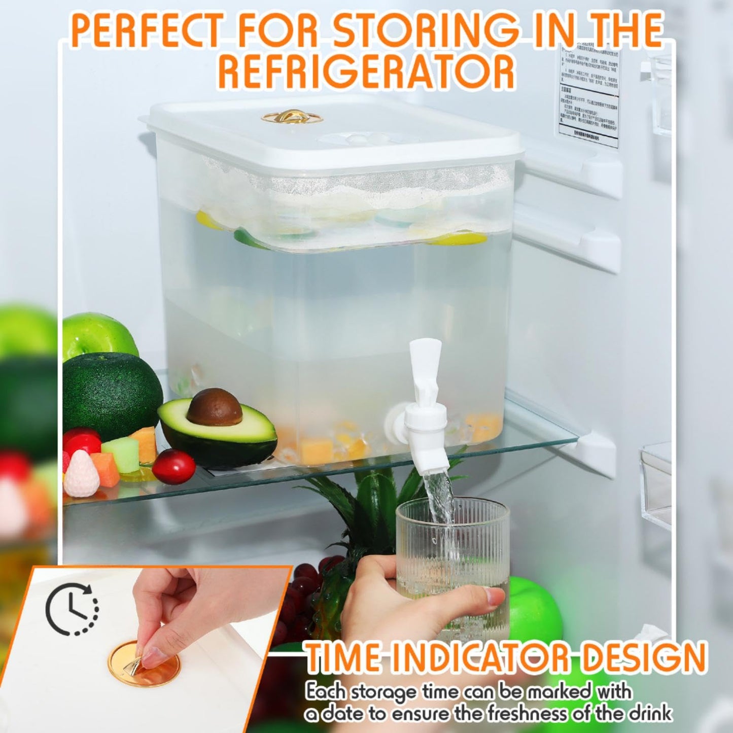 Domensi 2 Pack 2 Gallon Drink Dispenser for Fridge with Spigot Water Dispenser Leak Proof Lids Filter Screen Beverage Juice Container Sealed Plastic Lemonade Milk Cold Hot Drink Tea Jug for Party