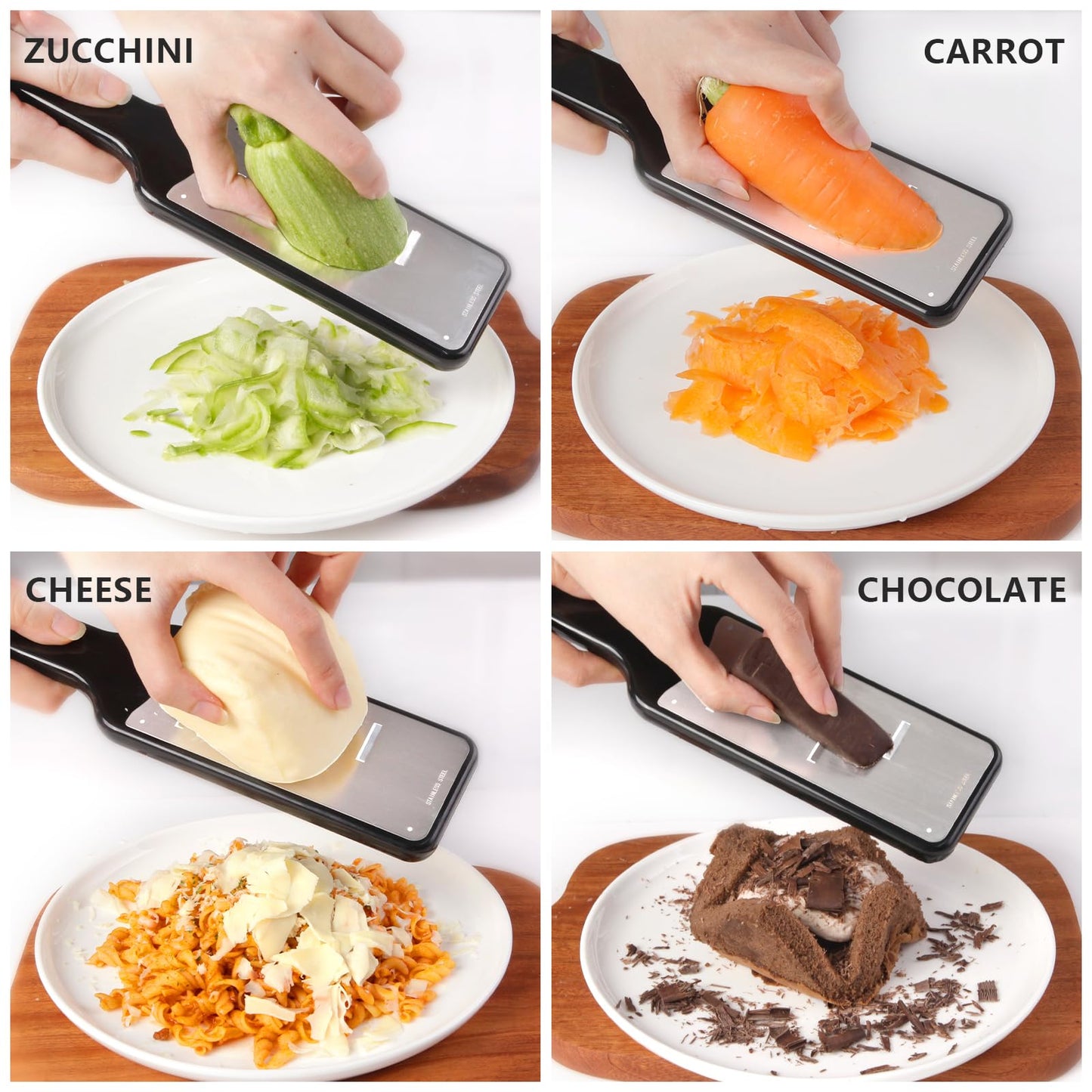 LHS Lemon Zester Grater Set of 3 - Cheese Grater Kitchen Tool for Parmesan Cheese, Ginger, Nutmeg, Chocolate, Vegetables, Stainless Steel Cheese Shredder（Fine & Ribbon & Coarse Blades）