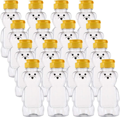16 Pack 8 Oz Bekith Fluid Plastic Bear Honey Bottle Jars, Honey Squeeze Bottle Empty with Flip-top Lid for Storing