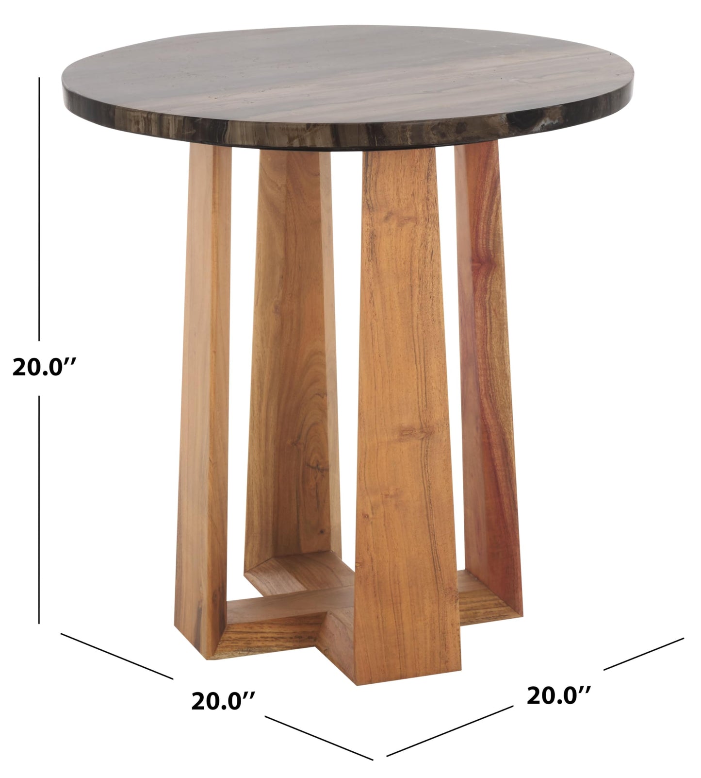 SAFAVIEH Couture Collection - Trenton Brown Marble Accent Table, Round Top with Sculptural Wood Base (SFV9704B)
