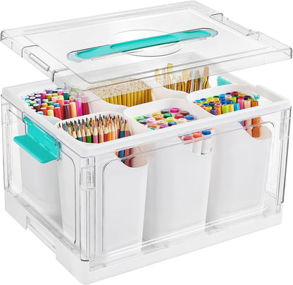 24 6 Crayon,Pencils,1 Pack Vtopmart QT Clear Plastic Craft Organizer with Detachable Inserts, Art Supply and Tool