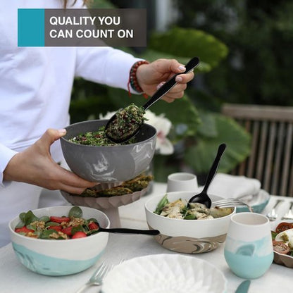 C&S Event Supply Co. Heavy Duty Black Plastic Serving Spoons - 12 Count, Perfect for Catering & Events