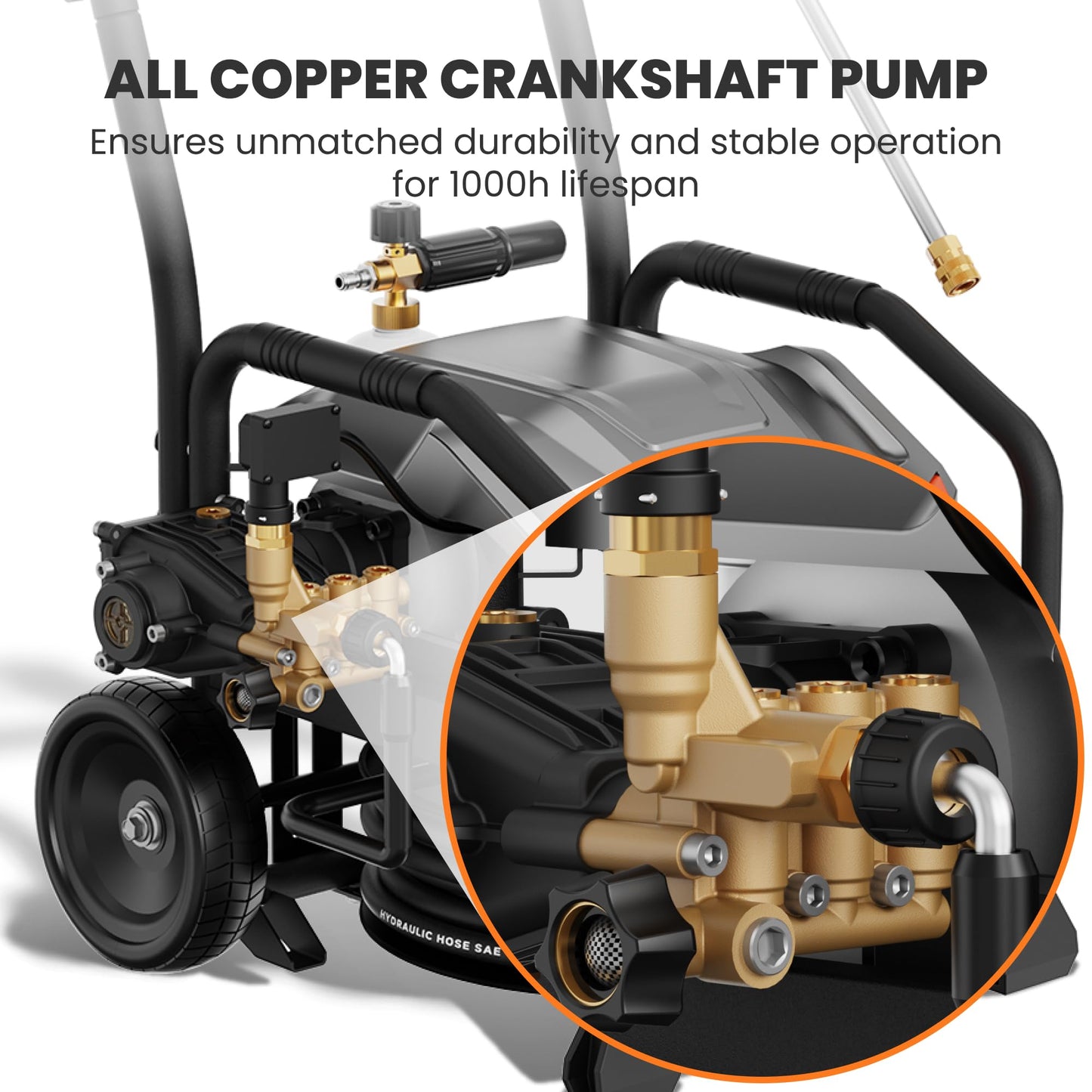 Giraffe Tools Crossfalls Retractable Pressure Washer Ultra, Max 2.6GPM 1650PSI with 1800W Brushless Motor, Wall Mount Electric Power Washer, 4-Nozzle, Automatic Rewind, 50ft Pressure Hoses with Cart