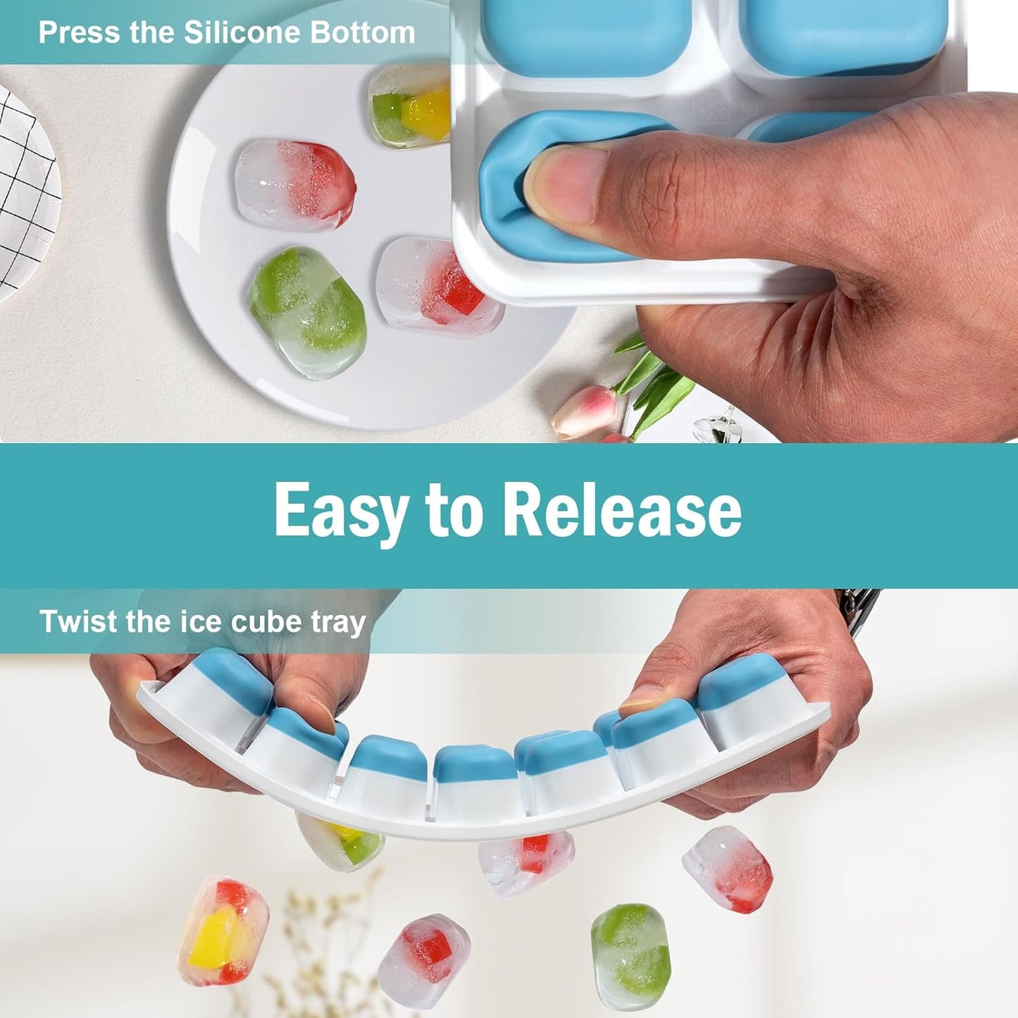 Skiennix Ice Cube Trays - Easy-Release Silicone with Spill-Resistant Lids | BPA-Free & Stackable