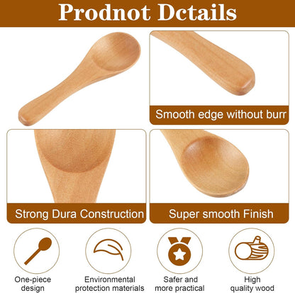6 Pcs Small Wooden Spoons, 3.7 Inch Tiny Spoons for Spices, Mini Wooden Condiment Spoons for Sauces, Salt, Sugar