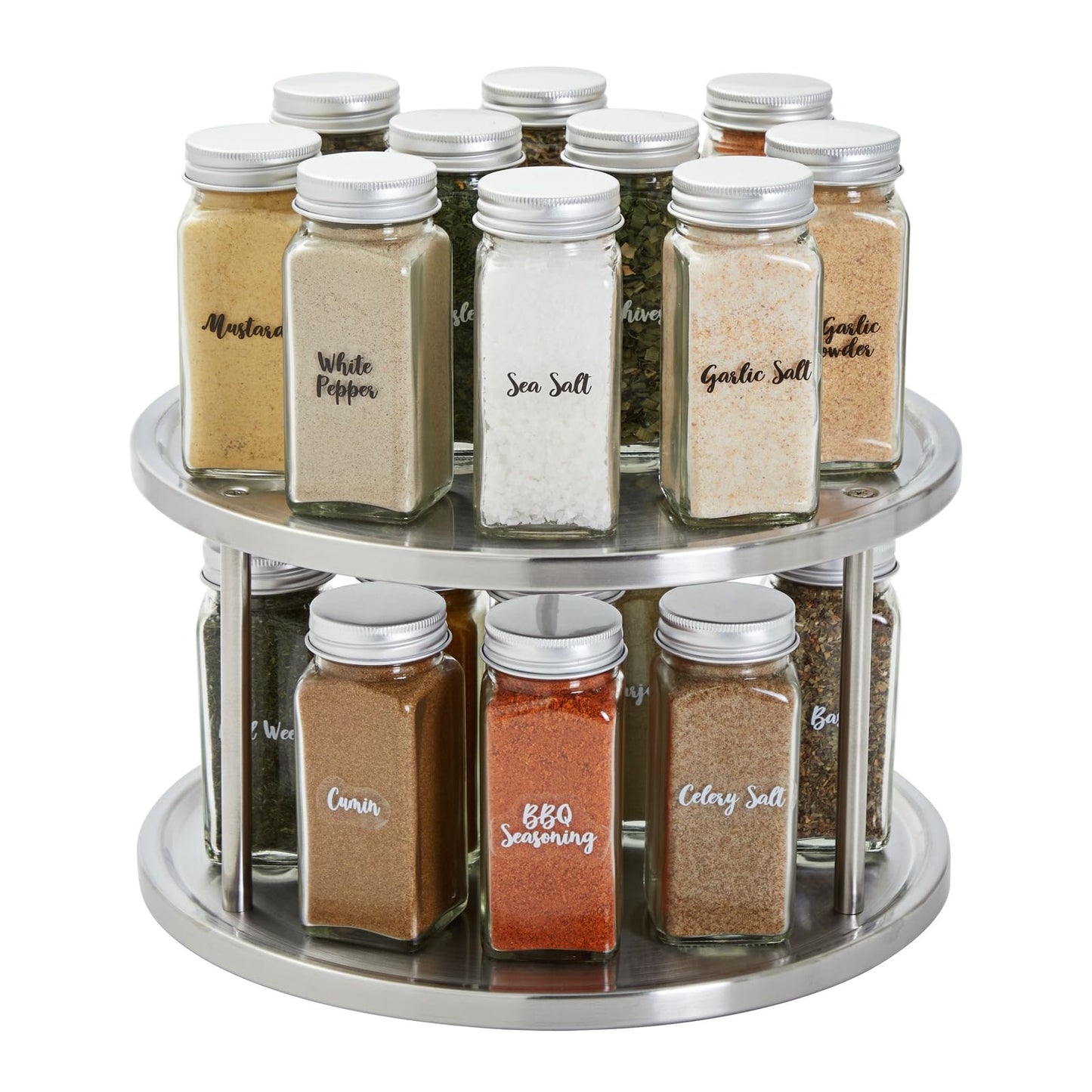 Juvale 2-Tier Lazy Susan Spice Rack Organizer for Cabinet - 10.5 in, Stainless Steel - Kitchen Countertop Organizer & Spice Carousel for Pantry Organization
