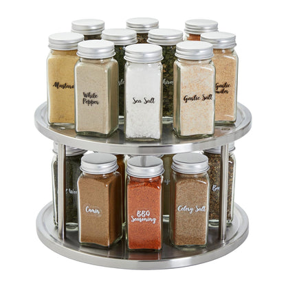 Juvale 2-Tier Lazy Susan Spice Rack Organizer for Cabinet - 10.5 in, Stainless Steel - Kitchen Countertop Organizer & Spice Carousel for Pantry Organization