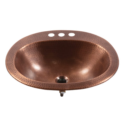 Sinkology Seville 20" Oval Drop-In Bathroom Sink - Antique Copper - Hand-Hammered Pure Solid Copper - Small Bathroom Sink with Drain and Care Kit
