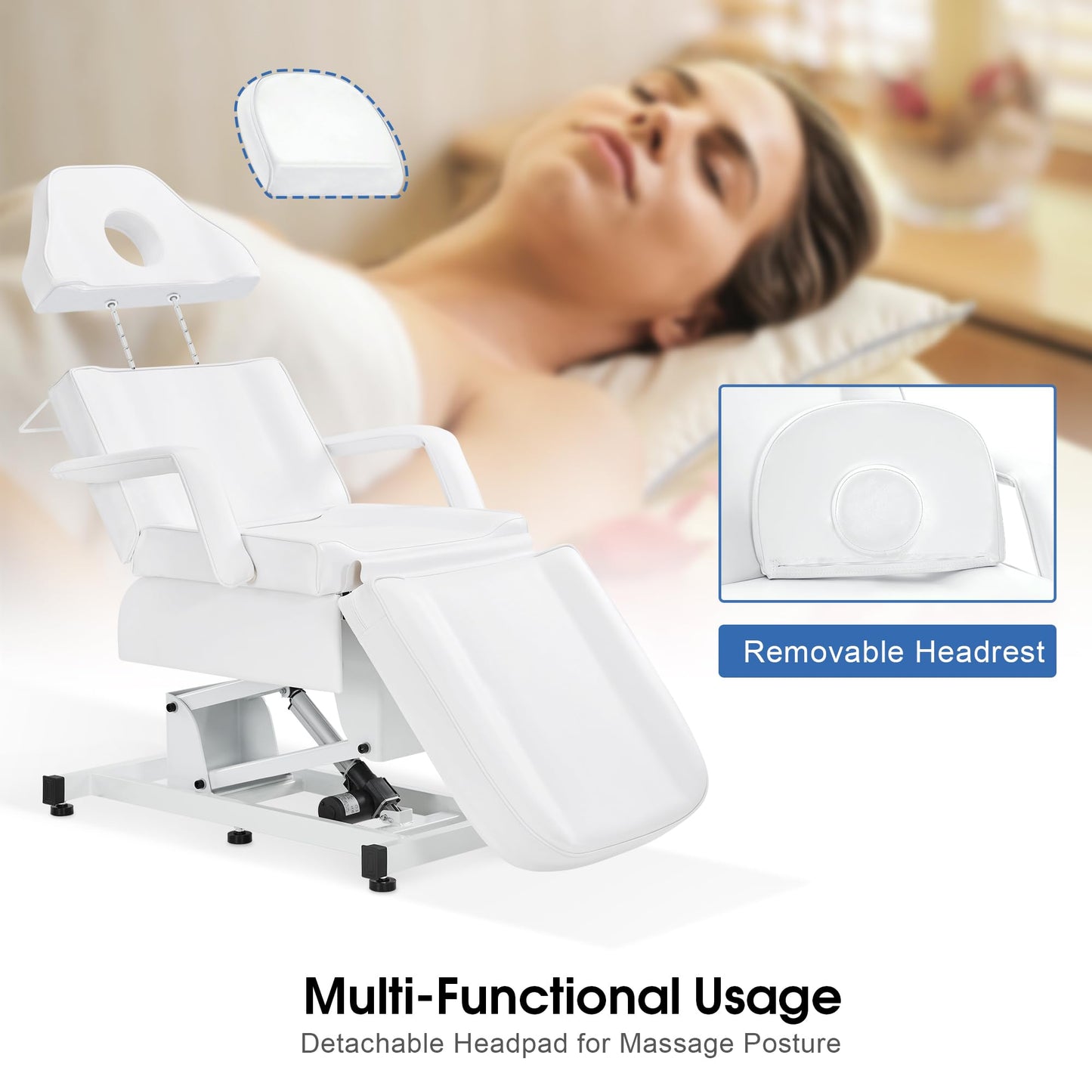BarberPub Fully Electric Facial Bed with 3 Motor for Esthetician, Tattoo Chair for Client, Massage Bed for Esthetician, Electric Adjustment 2751 (White)