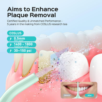 COSLUS Water Dental Flosser Pick for Teeth: 4 Modes Cordless Portable 300ML Larger Tank Water Teeth Cleaner IPX7 Waterproof Flossing Cleaning Picks for Home Travel Black C30(FC5360)