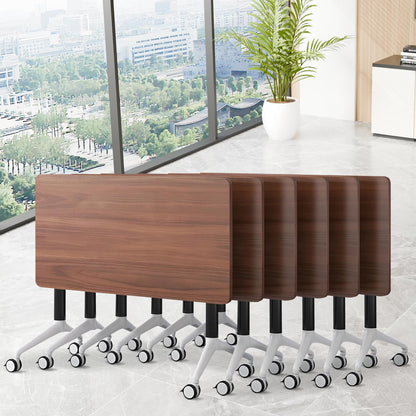 Conference Room Table, Folding Conference Table with Silent Wheels, Modular Flip Top Mobile Training Tables for Office, Training Room, Meeting Rooms, School, 2-16 Person (6, Walnut, 55.1in)