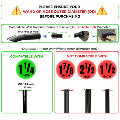 1.25 Inch Horse Hair Vacuum Brush Attachment & 2-1/4'' to 1 1/4'' Vacuum Adapter for Shop Vacs - Premium Soft Horsehair Round Dust Brush: Perfect for Vacuuming Sofas, Furniture Surface and Baseboards