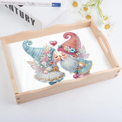 DIY Diamond Art Tray with Handle Diamond Art Painting Plate Creative Design Handmade Wooden Tray Mosaic Making Kits by Number Kits Diamond Art for Coffee Living Room Home Organizer (Nice Kiss)