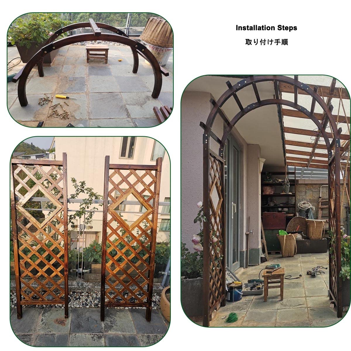 KUYBTU Sturdy Garden Arch Trellis Wooden Rose Arbor Arbour 47" X 82.6" /63" X 93" /81.8" X 102.7" Pergola Archway for Various Climbing Plant Backyard Decoration Weather Resistan-Natural-140x50x227cm
