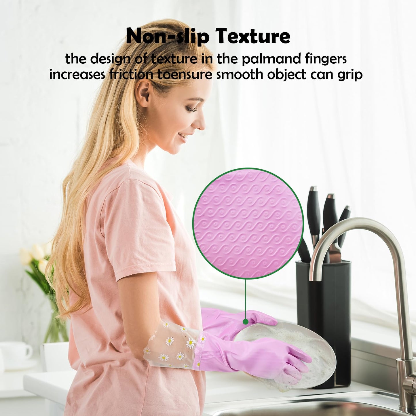 KAQ Reusable Rubber Cleaning Gloves for Dishwashing: 3 Pairs Latex Free Household Kitchen Gloves for Washing Dishes
