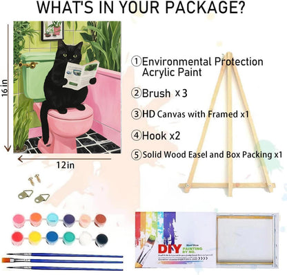 MIRCVSH Black Cat Paint by Numbers for Adults with Framed Canvas-with Wooden Easel,Paint by Number on Canvas,DIY Acrylic Oil Painting Kits with Brushes Nice Gift Box for Home Wall Decor(12x16 Inch)