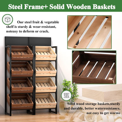 3/4 Tier Fruits & Vegetables Kitchen Shelf Rack Display,Large Solid Wood Retail Snack Stand,for Commercial Supermarket, Floor Multi-layer Storage Frame,Produce Holder For Onion Potato Storage(C,4 Tier