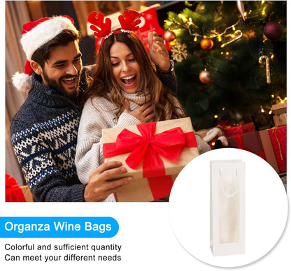 uxcell 12pcs Wine Gift Bags, 4.92"x3.35"x14.2" Paper Tote Bags with Rope Handles, Clear Window for Party Supplies, White