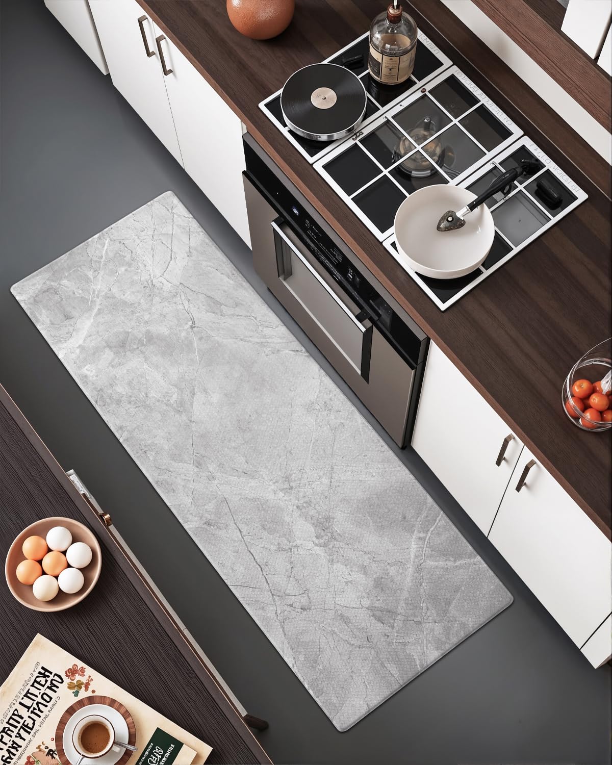 DEXI Kitchen Floor Mats Cushioned Anti Fatigue, 23x59 Large Wide Standing Comfort Runner Rug Waterproof, Marble Memory Foam Padded for Front Sink Laundry, Light Grey