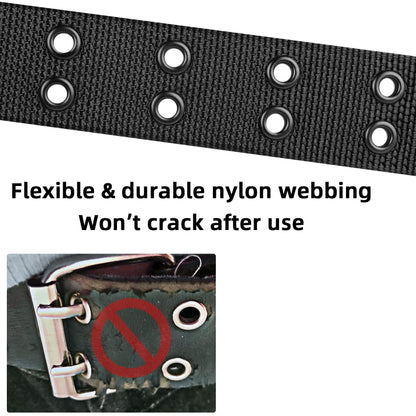 Drizzte 43'' Double Prong Belt Black Grommet Nylon Belts for Men Unisex