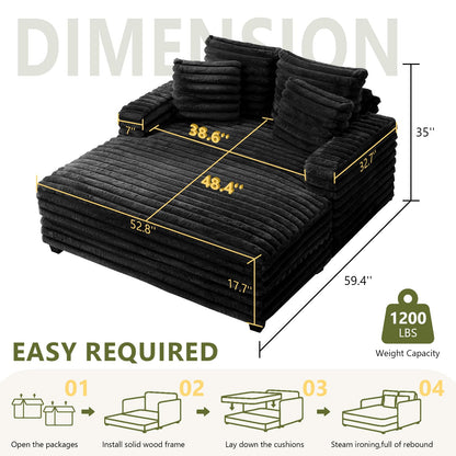 Oprisen Oversized Chaise Lounge Chair Indoor, 53 Inch Fluffy Plush Faux Fur Upholstered Sleeper Sofa Bed, Cozy Lazy Couch for Living Room, Bedroom (Black)