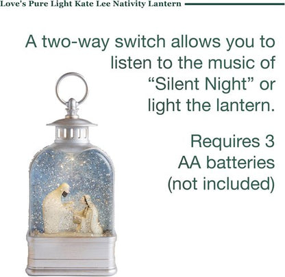 Love's Pure Light by Kate Lee - 10" Light-Up Nativity Lantern with 'Silent Night' Music | Glitter Snowglobe Manger Scene