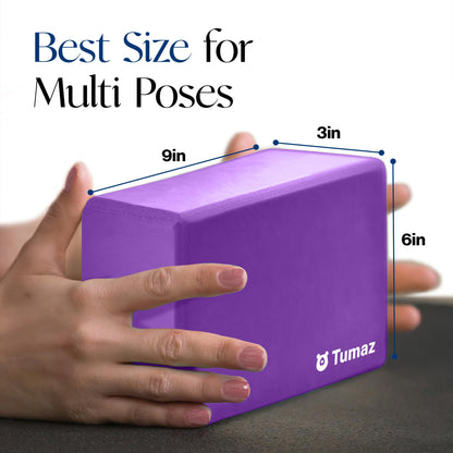 Tumaz Non-Slip Yoga Blocks 2-Pack - High Density/Lightweight EVA Foam & Natural Cork for Stability, Premium Set with E-Book Included