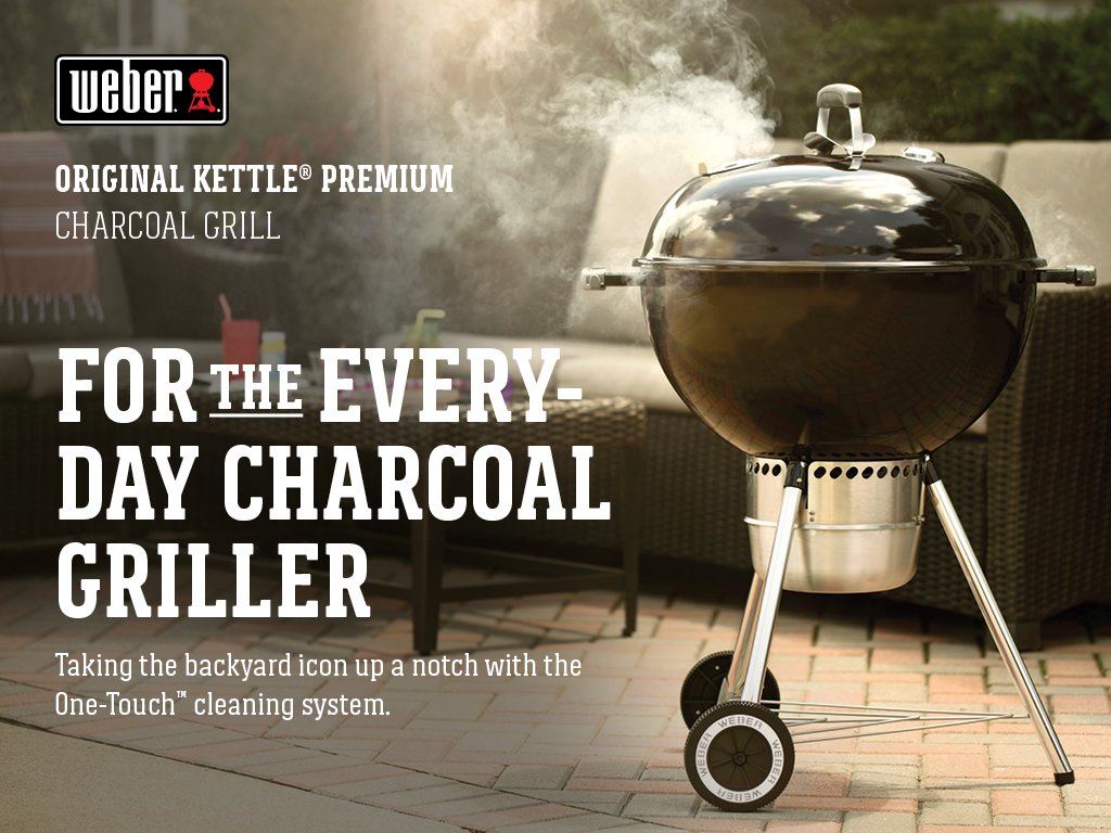 Weber Original Kettle Premium Charcoal Grill, 22-Inch, Black – Outdoor BBQ Grill with Built‑In Thermometer, Heat Control Dampers & One‑Touch™ Cleaning System