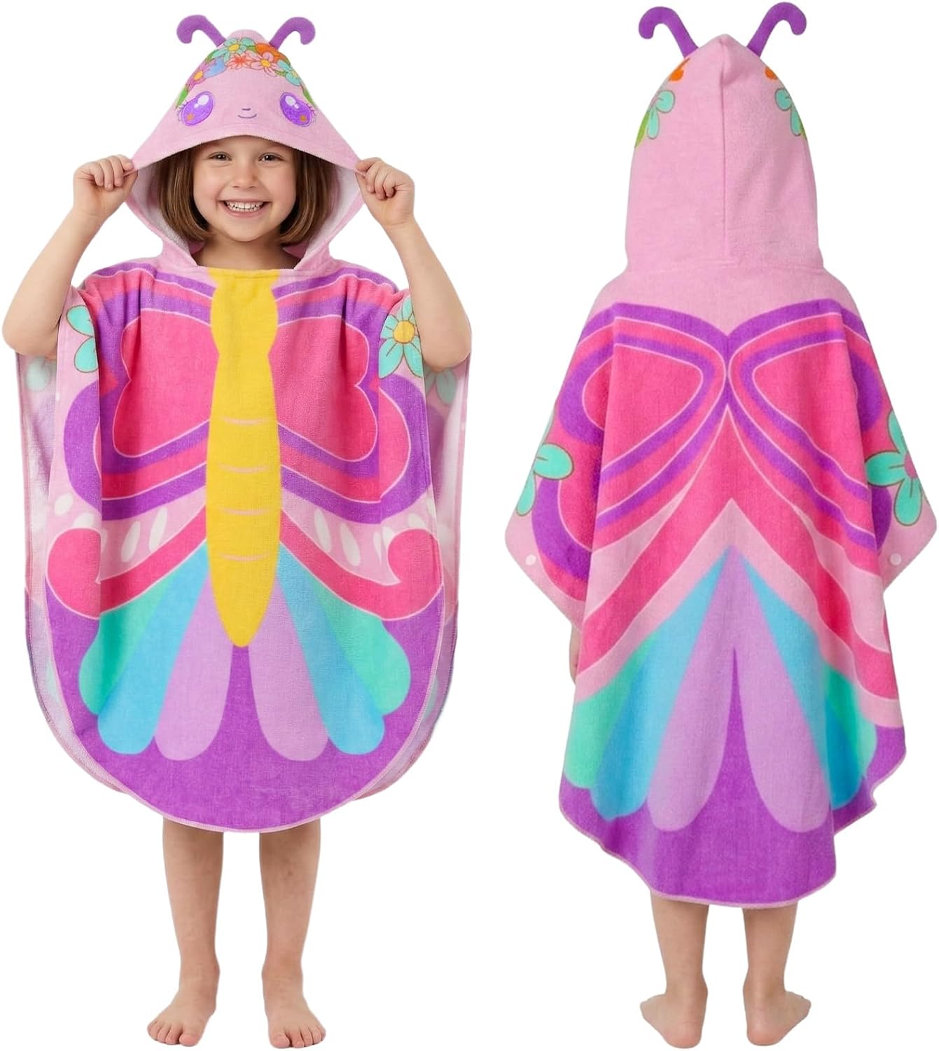 Towel,100% Swimming, 3-6 PinkSheep Kids Beach Cotton Bath Towel with Hooded, Super Absorbent Girl Poncho Towel