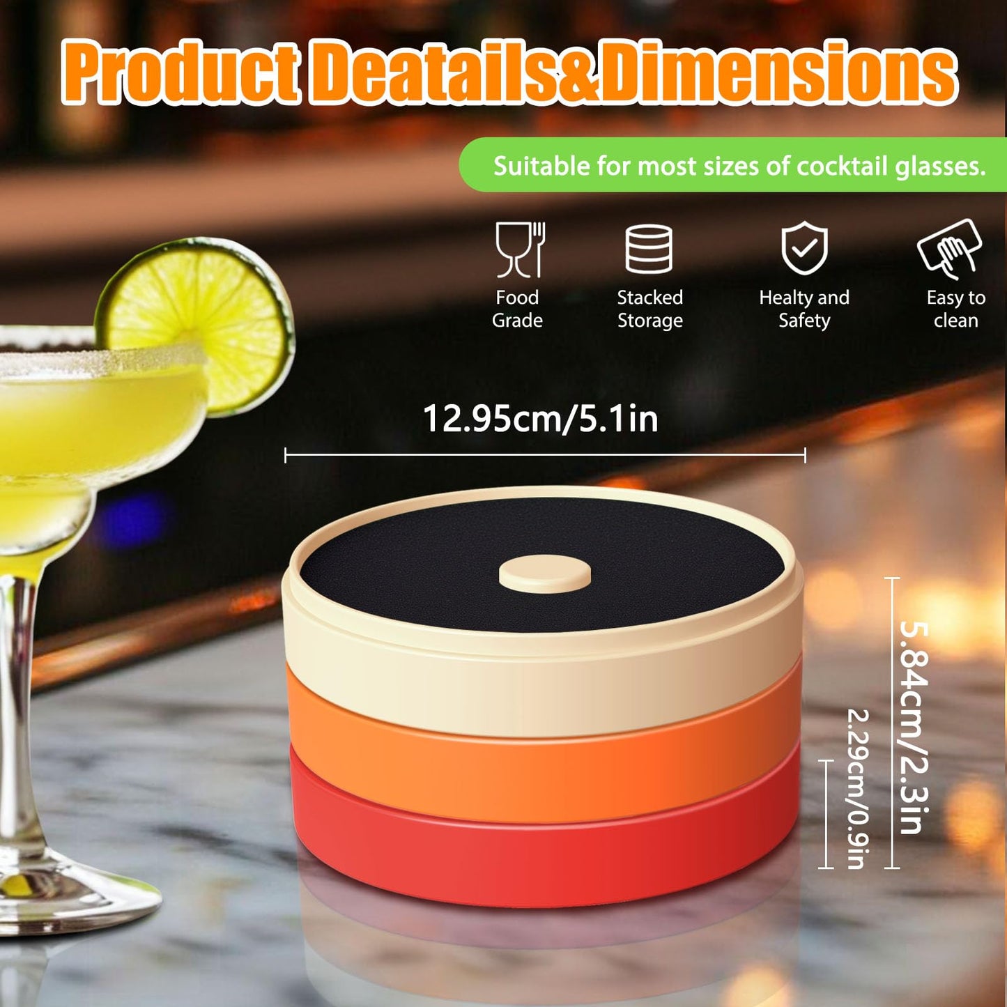 Margarita Salt Rimmer Set,3-Tier Sugar Rimmer for Cocktails, Bartender Tool with Salt Box Spice Container for Margaritas, Bloody Marys and Gimlets(With 2 Sponges）