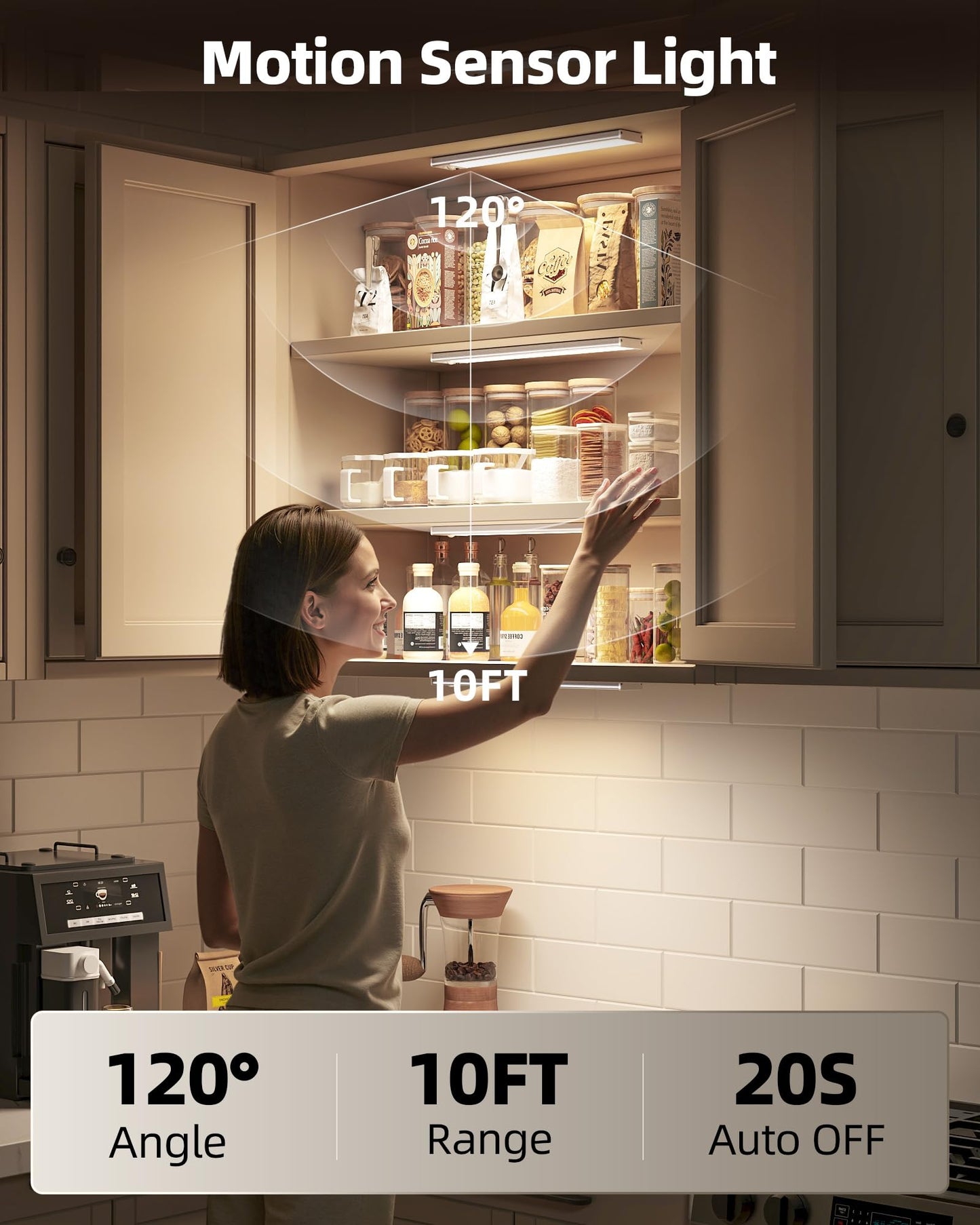 AMETHEUS 12inch Under Cabinet Lighting with Remote, 2400mAh Rechargeable Motion Sensor Light Indoor, Wireless Closet Lights, Dimmable, 3 Color Temps, Magnetic for Kitchen, Stairs (4 Pack)