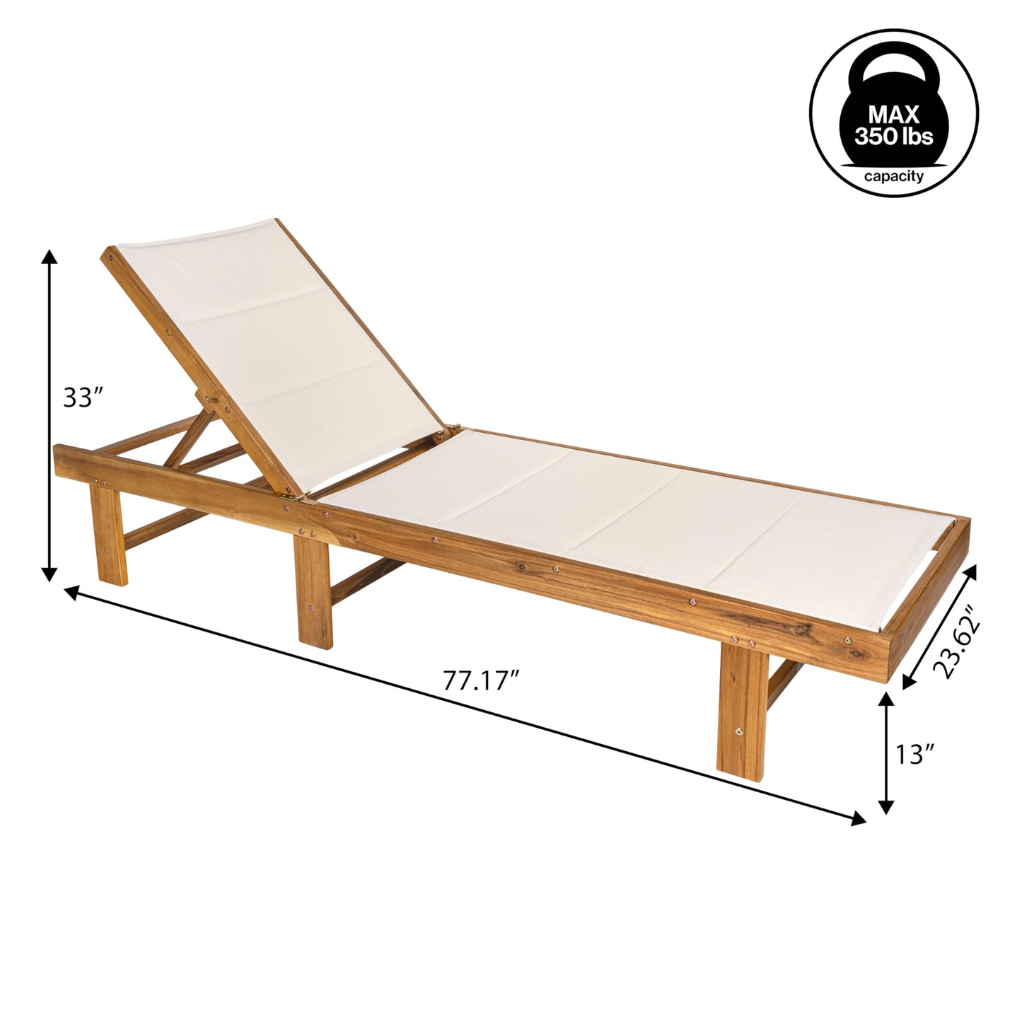 Eyely GNL1103A Quenyth 77.17"x26.38" Modern Minimalist Foldable Adjustable Wood Chaise Outdoor Lounge Chair, for Pool, Deck, Poolside, White/Natural