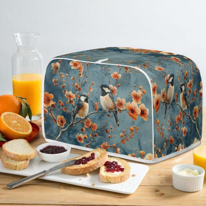 Blue Small Bird Orange Red Flowers Toaster Cover 2 Slice, Universal Size Dustproof Covers with Handle