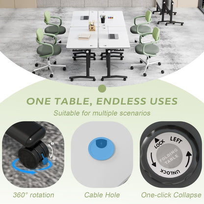 Mobile Folding Conference Table with Wheels,4 Pack Modern Conference Room Tables for 6-12 Person,61IN Training Locking Rolling Meeting Conference Tables with Flip-Top for Office Classroom Business